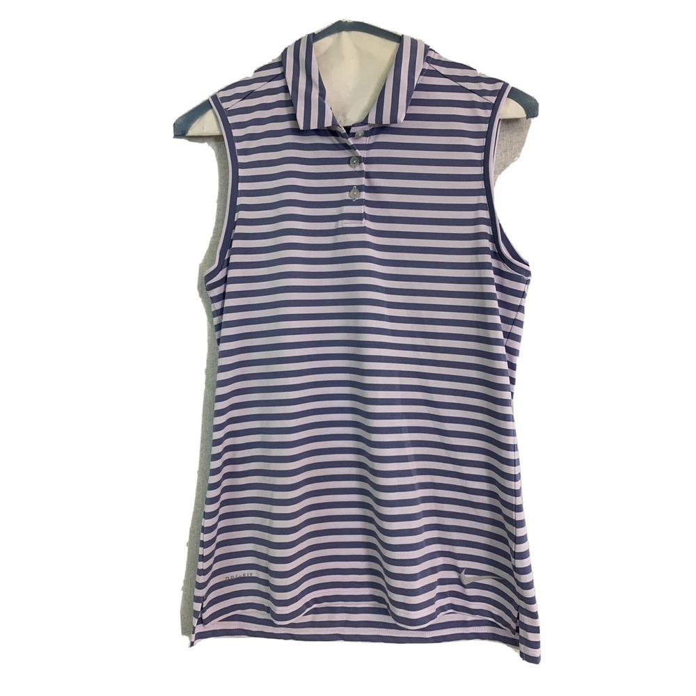 Nike Golf Polo Womens Small Purple Striped Sleeveless Dri-FIT Athletic Golfcore